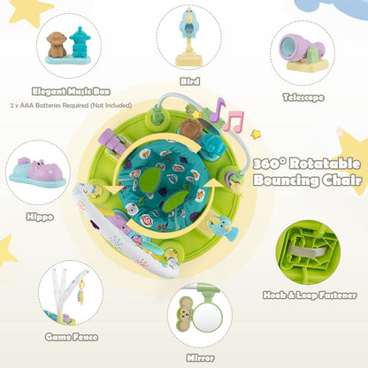 HOMGX Baby Bouncer Activity Center, 3 in 1 Baby Jumper Center & Infant Playtime Mat & Activity Table w/Baby Toys, 3 Adjustable Heights & 360° Rotatable Seat, Exersaucer for Toddlers (Green)