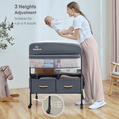 BabyBond Portable Baby Changing Table with 2 Storage Baskets, Foldable Changing Table Dresser Waterproof Diaper Changing Table Height Adjustable Changing Station for Infant and Newborn(Beige)