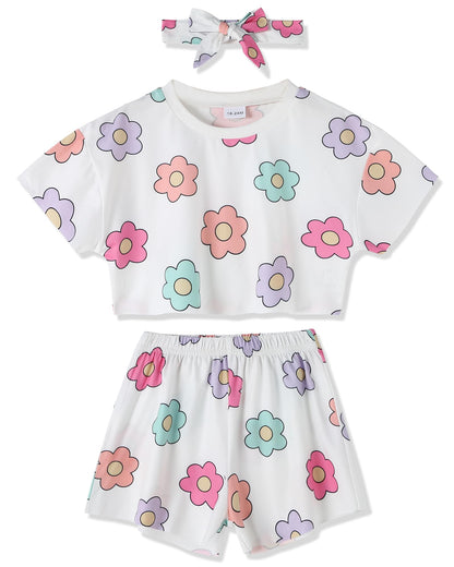 WESIDOM Toddler Girl Clothes Baby Girls Outfits 6M-5T Summer Floral Print Shirt+Shorts+Headband 3pcs Baby Clothing