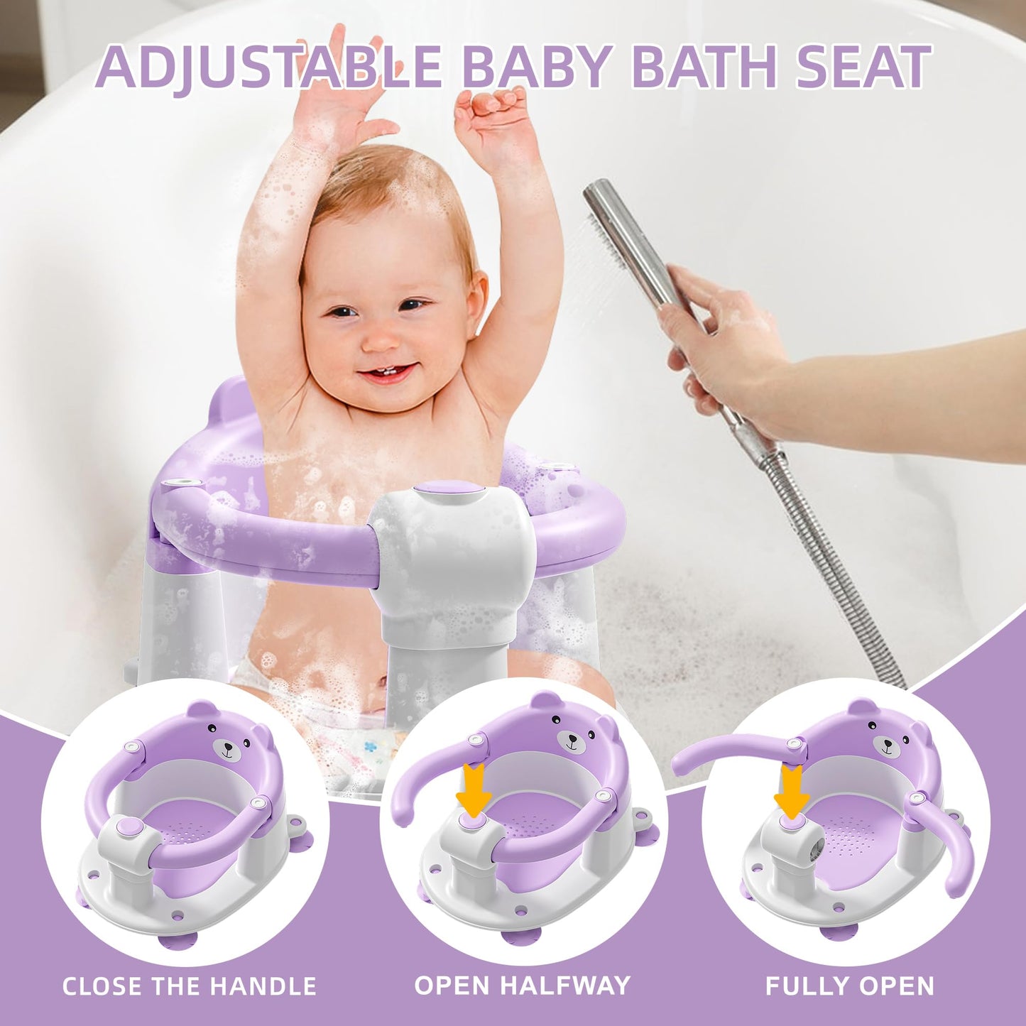 Baby Bath Seat for Babies 6 Months & Up, Toddler Bath Seats for Babies Sitting Up, Non-Slip Infant Bath Tub Chair with 4 Suction Cups & Soft Cushion for Shower, Compact Toddler Bathtub Seat, Pink
