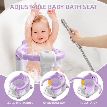 Baby Bath Seat for Babies 6 Months & Up, Toddler Bath Seats for Babies Sitting Up, Non-Slip Infant Bath Tub Chair with 4 Suction Cups & Soft Cushion for Shower, Compact Toddler Bathtub Seat, Pink
