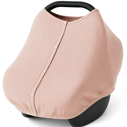 Konssy Car Seat Cover for Baby, Muslin Cotton Button Open Stroller Canopy for Babies Shower Gifts and Registry Search, Breathable Infant Sunshade Cover, Must Have for Unisex Boys and Girls, Fog Green