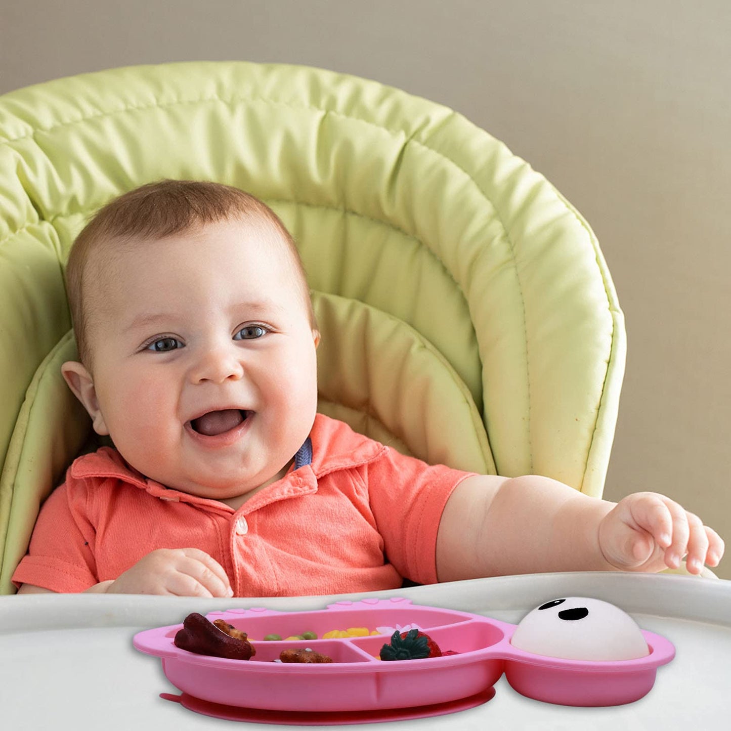 Silicone Suction Plates for Baby Toddler with Spoon Fork set Divided Dinosaurs Plates Self Feeding Training Baby Dinner Plate-Green Dinosaurs Plate Set