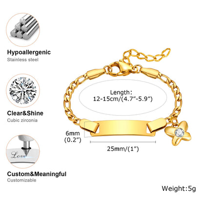 Personalized Baby Name Bar Bracelet: 18K Gold-Plated Custom Engraved ID Kids Charm Bracelets Jewelry Infant Girls Boys Toddler, Birthday Back to School Gifts Preppy Stuff for Daugther Son
