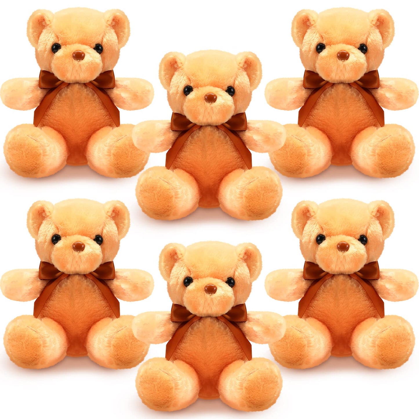 HyDren 6 Pcs Bear Stuffed Animal Plush Toys Soft Plush Dolls Bear Sleeping and Playing Toys for Baby Shower Decoration Boy(Fuzzy Style,Brown)