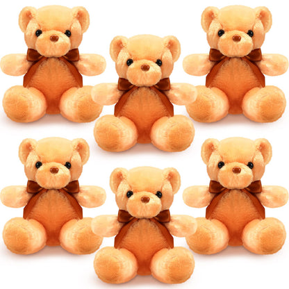 HyDren 6 Pcs Bear Stuffed Animal Plush Toys Soft Plush Dolls Bear Sleeping and Playing Toys for Baby Shower Decoration Boy(Fuzzy Style,Brown)