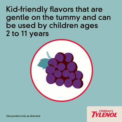 Tylenol Children's Chewables with 160 mg Acetaminophen, Pain Reliever & Fever Reducer for Kids' Cold + Flu Symptoms, Headache, Sore Throat & Toothache, Aspirin-Free, Grape Flavor, 24 ct