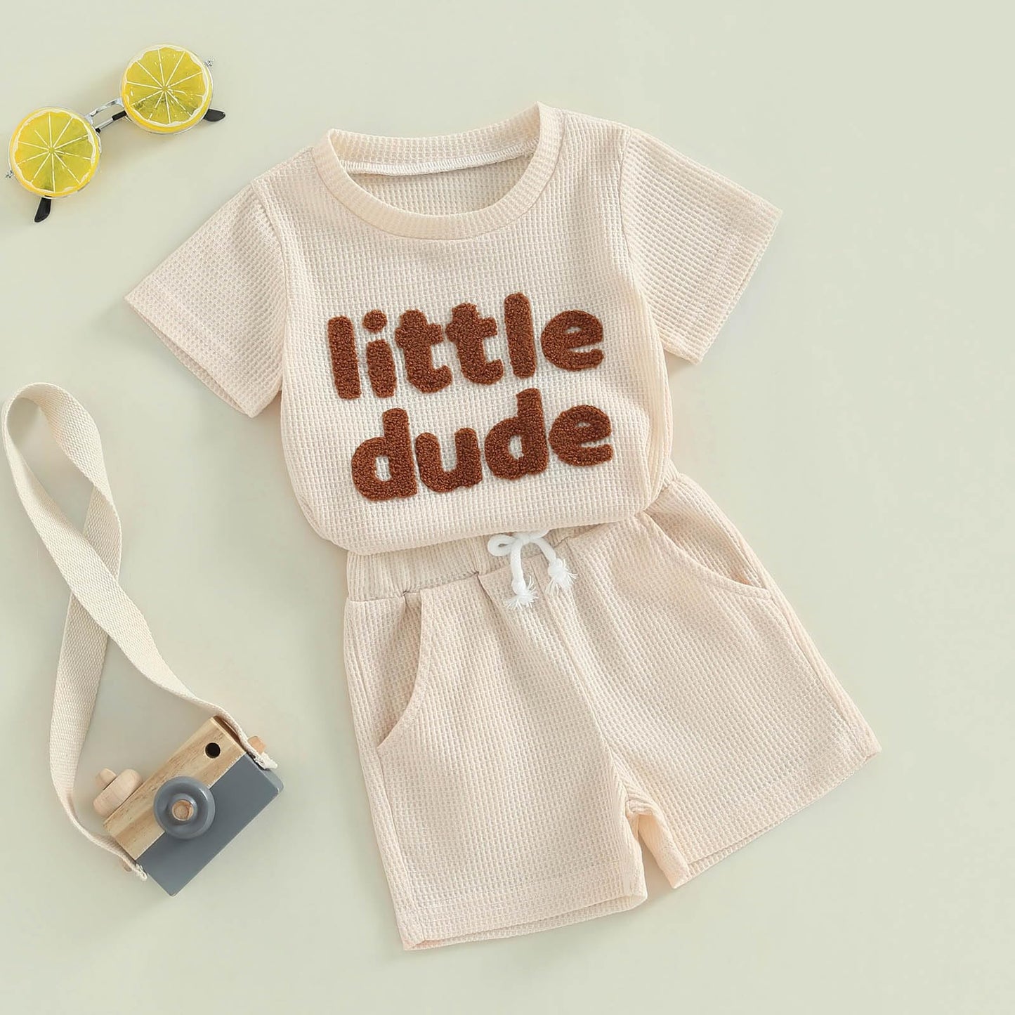 Toddler Baby Boy Summer Clothes Embroidered Waffle Short Sleeve T-Shirts Elastic Shorts Newborn Infant Boy Outfits