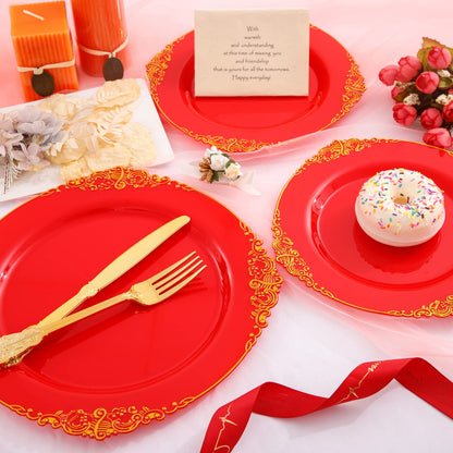 Morejoy 175PCS Rose Gold & Silver Plastic Dinnerware Set: 25 Plates, 25 Forks, 25 Knives, 25 Spoons, 25 Cups, 25 Napkins - Perfect for Wedding & Party