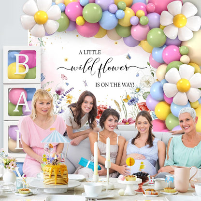 Wildflower Baby Shower Decorations for Girl, Balloon Boxes with Letters, Daisy Balloon Arch, Backdrop, Foil Balloon, Floral Birthday Party Girl Baby Shower Decorations