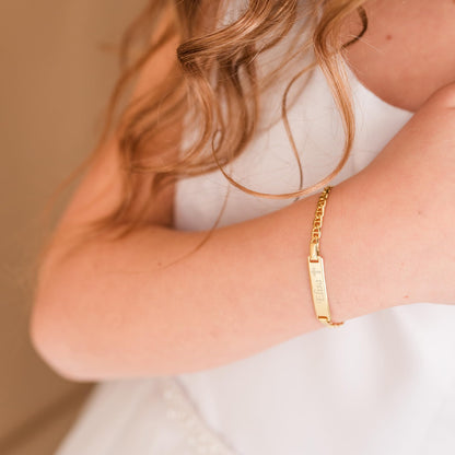 Cherished Moments Personalized Gift 14K Gold-Plated over .925 Sterling Silver Children's ID Name Bracelet for Babies, Toddlers, Kids, and Girls Custom Jewelry with Engraved Name (Newborn - 12 Years)