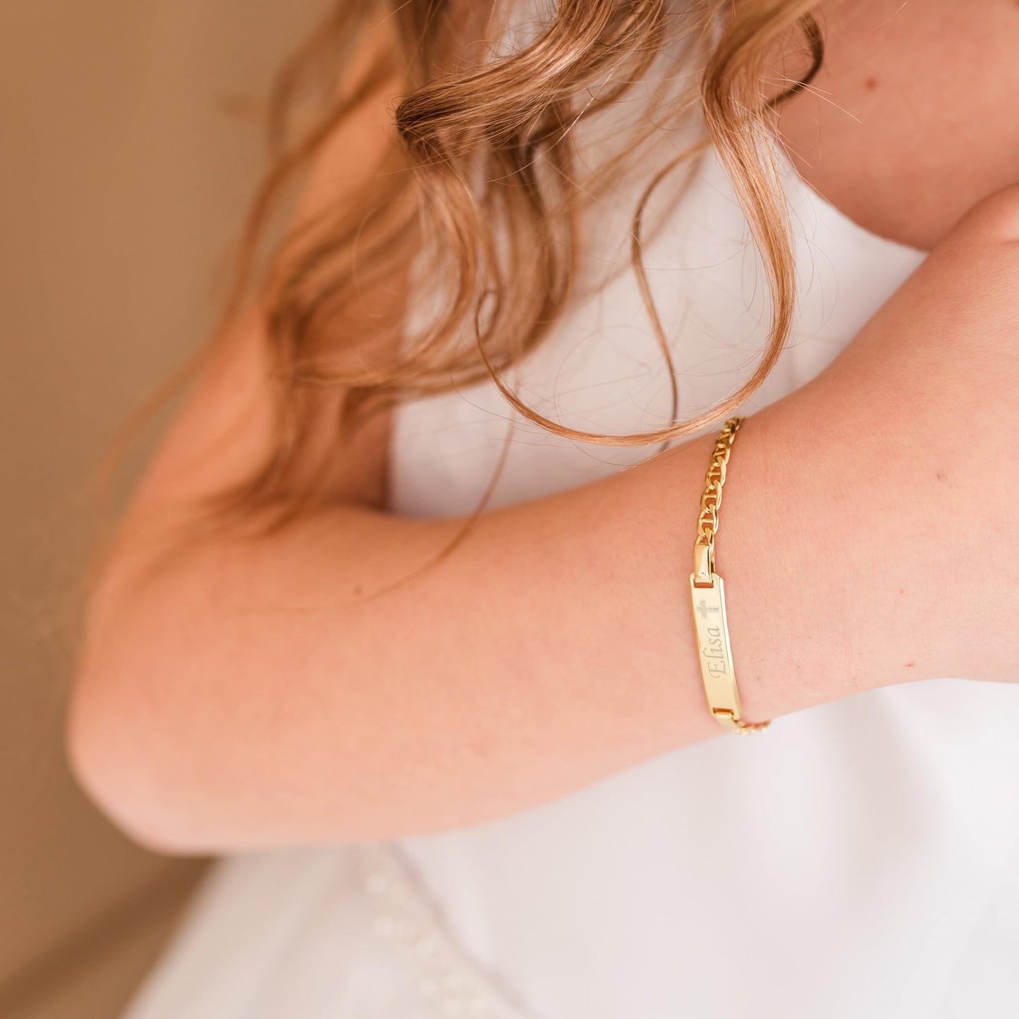 Cherished Moments Personalized Gift 14K Gold-Plated over .925 Sterling Silver Children's ID Name Bracelet for Babies, Toddlers, Kids, and Girls Custom Jewelry with Engraved Name (Newborn - 12 Years)