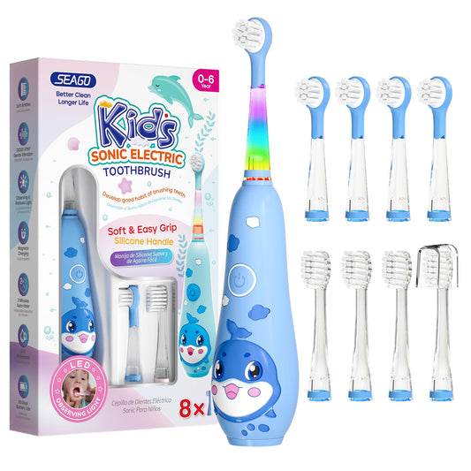 SEAGO Kids Electric Toothbrushes Rechargeable, Toddler Electric Toothbrush with Magnetic Charging, LED Observing Light, 8 Toothbrush Heads for Ages 2-4-6 Boys Girls (Pink)