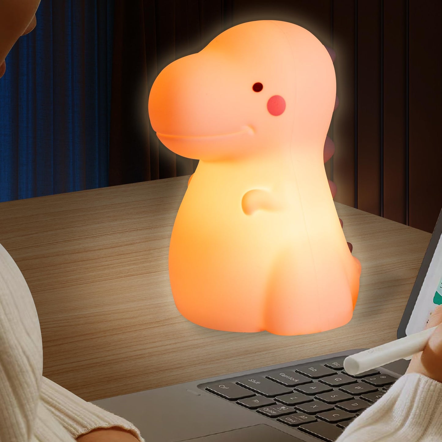 Children's Dinosaur Night Lamp, 7-Color Adjustable Breathing Dinosaur lamp, Portable Rechargeable LED Bedside lamp for Kindergarten, Boys and Girls' Toy Christmas Gift (Green)
