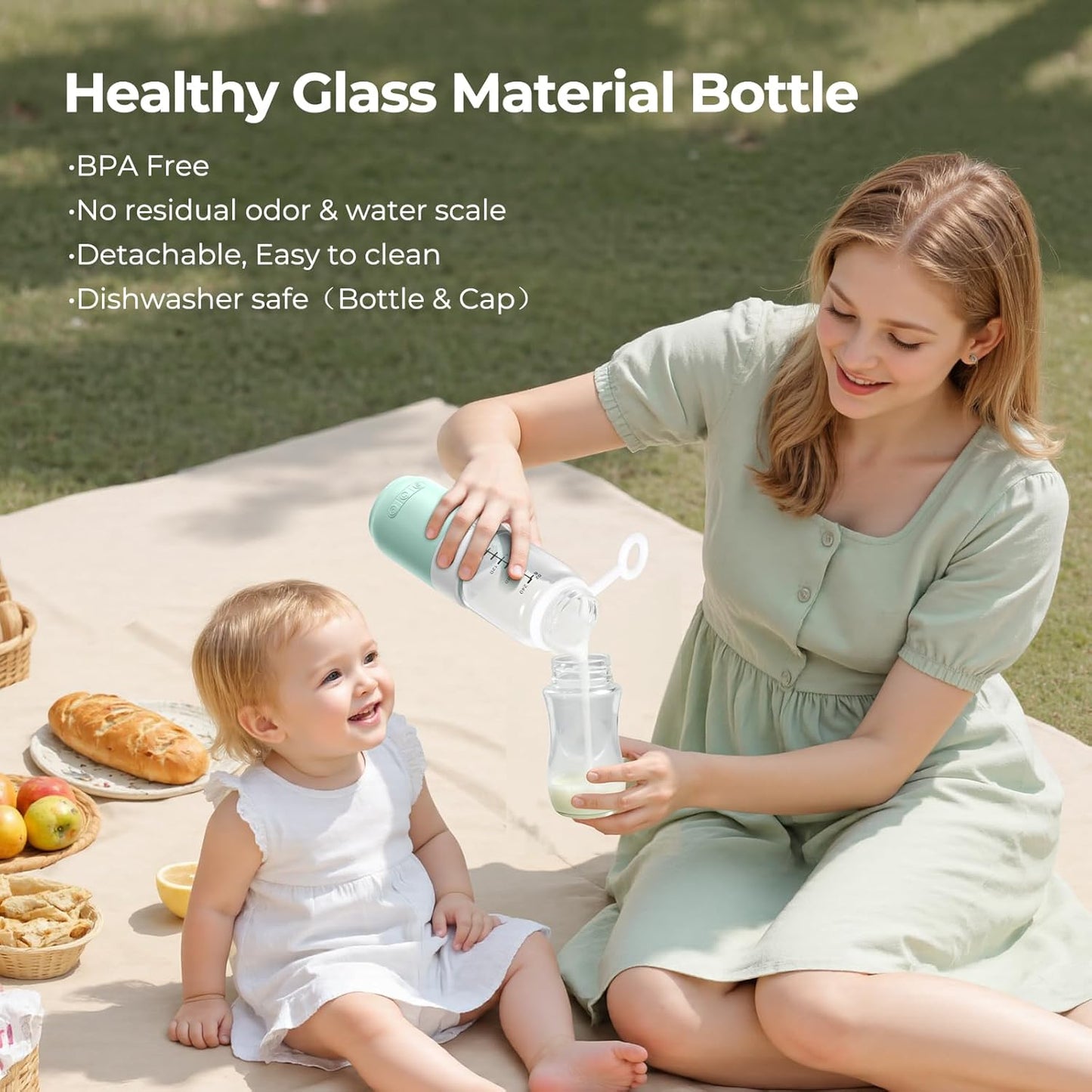 Portable Bottle Warmer for Travel, 8oz Portable Milk Warmer for Breast Milk & Water, Fast Heating & USB-C Rechargeable, Healthy Glass Bottle for Baby