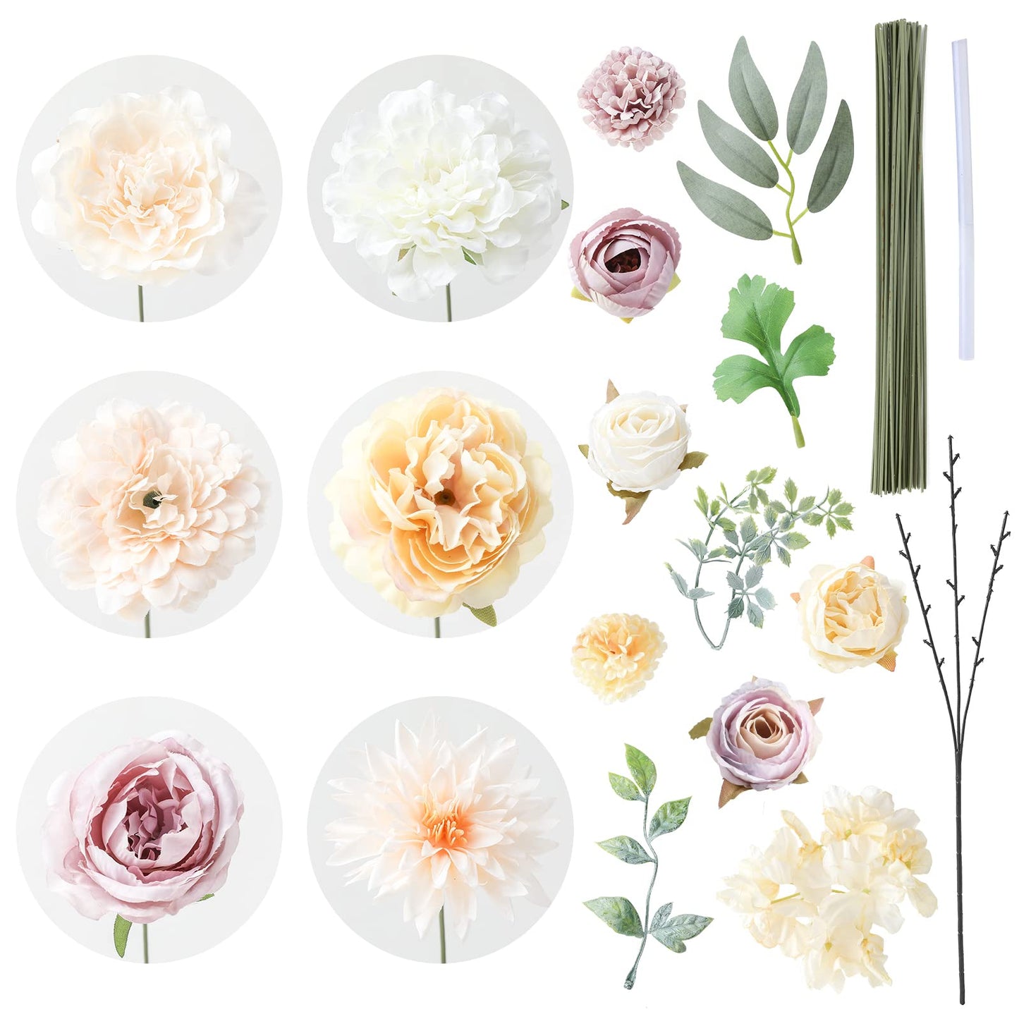 Artificial Flowers Combo for DIY Wedding Bouquets Combo Centerpieces Arrangements Party Bridal Baby Shower Home Decorations-Blush Pink