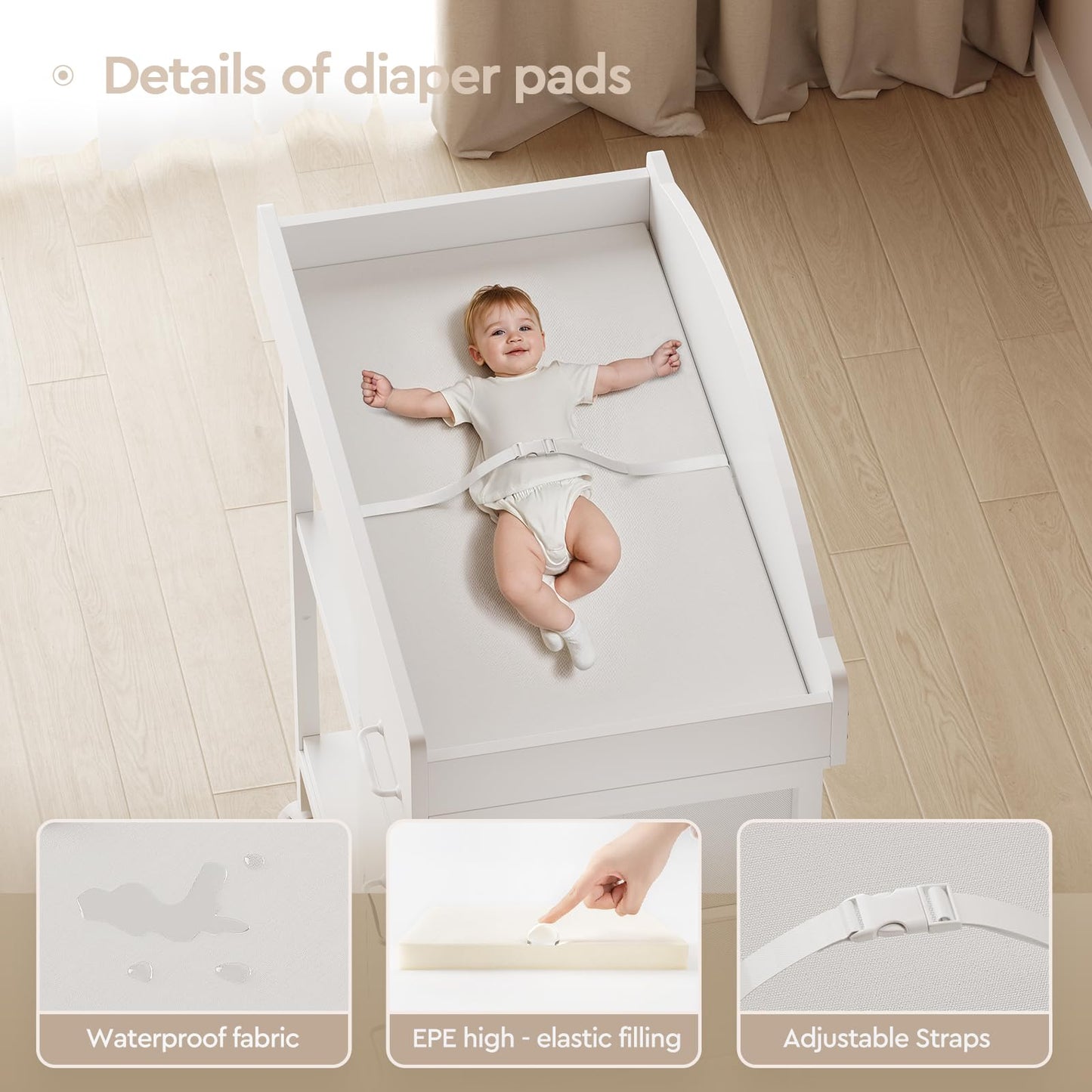 Changing Table Dresser, Baby Dresser with 3 Drawers and 2 Shelves, Multi-Functional Baby Changing Table with Pad, Classic Nursery Dresser, Diaper Changing Station for Children's Room, Black