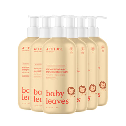 ATTITUDE 2-in-1 Shampoo and Body Wash for Baby, Fragrance-Free EWG Hypoallergenic Plant- and Mineral-Based Ingredients, Vegan and Cruelty-Free, Unscented, 16 Fl Oz