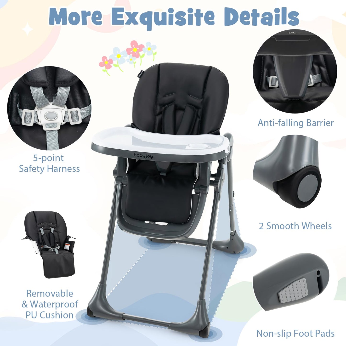BABY JOY Convertible High Chair for Babies & Toddlers, Height Adjustable, Grow & Go High Chair w/Recline & Footrest, Removable Double Tray, Portable Baby Dinning Chair with Wheels (Beige)