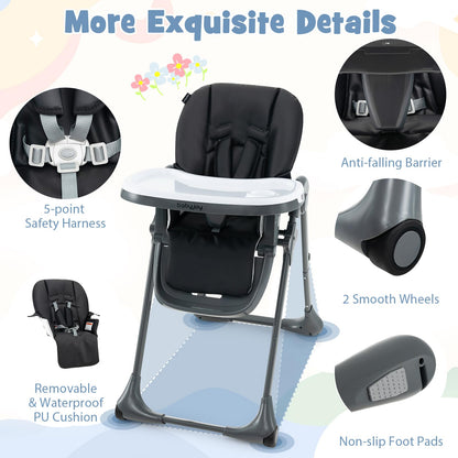 BABY JOY Convertible High Chair for Babies & Toddlers, Height Adjustable, Grow & Go High Chair w/Recline & Footrest, Removable Double Tray, Portable Baby Dinning Chair with Wheels (Beige)