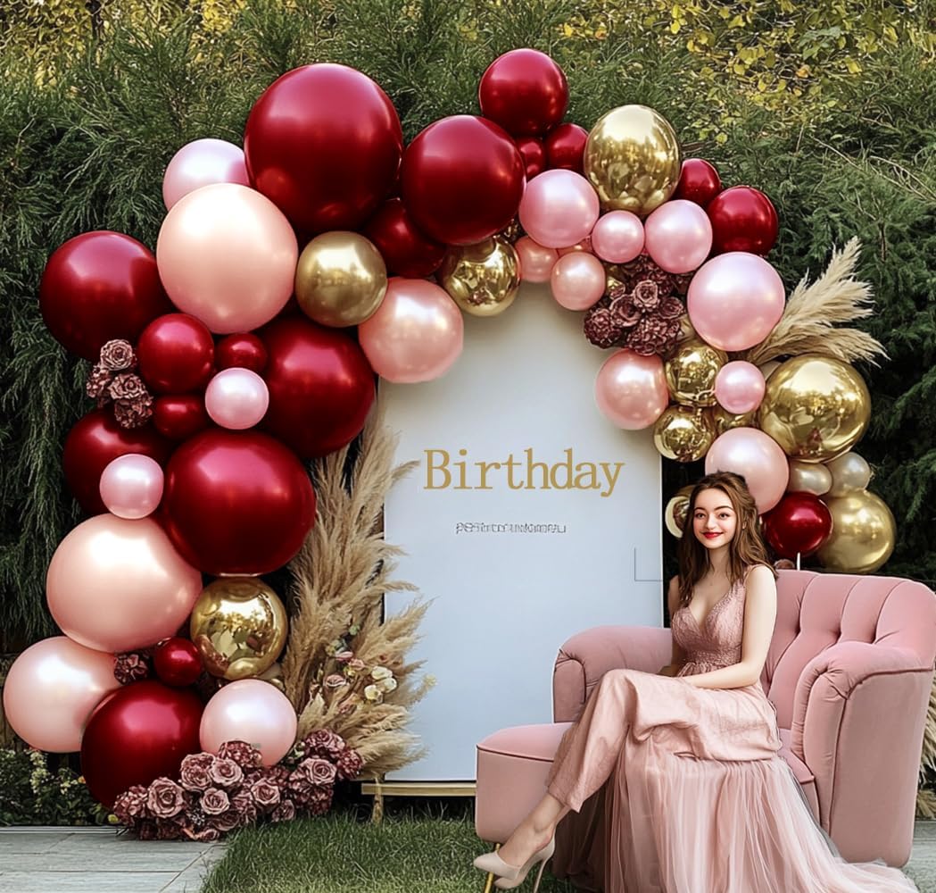 Dusty Pink Rose Balloon Garland Double Stuffed Mauve Light Pink Latex Blush Nude Beige Champagne Gold Balloon Arch Kit for Boho Birthday Baby Bridal Shower Neutral Wedding Party Decor