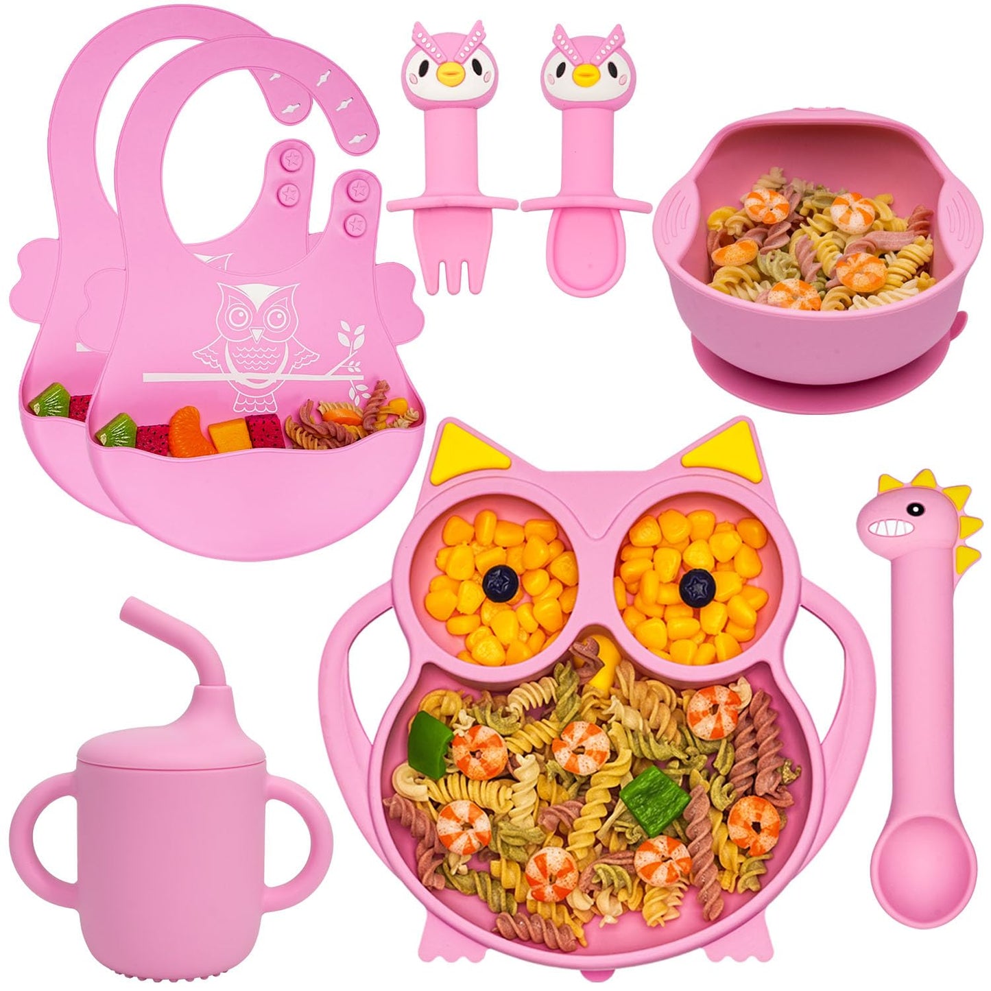 Silicone Suction Plates for Baby Toddler with Spoon Fork set Divided Dinosaurs Plates Self Feeding Training Baby Dinner Plate-Green Dinosaurs Plate Set
