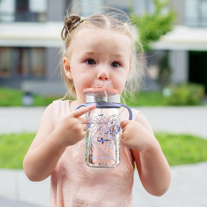Evorie Tritan Spill Proof Toddler Straw Sippy Cup, 10 oz for Baby and Toddlers 1-3 Years Old, No Spill Straw Water Bottle with Removable Handles, Ideal for School, BPA-Free, Pink Rabbit
