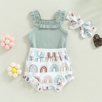 Murnouche Newborn Baby Girl Summer Clothes Sleeveless Floral Top Ribbed Shorts Boho Outfit Set
