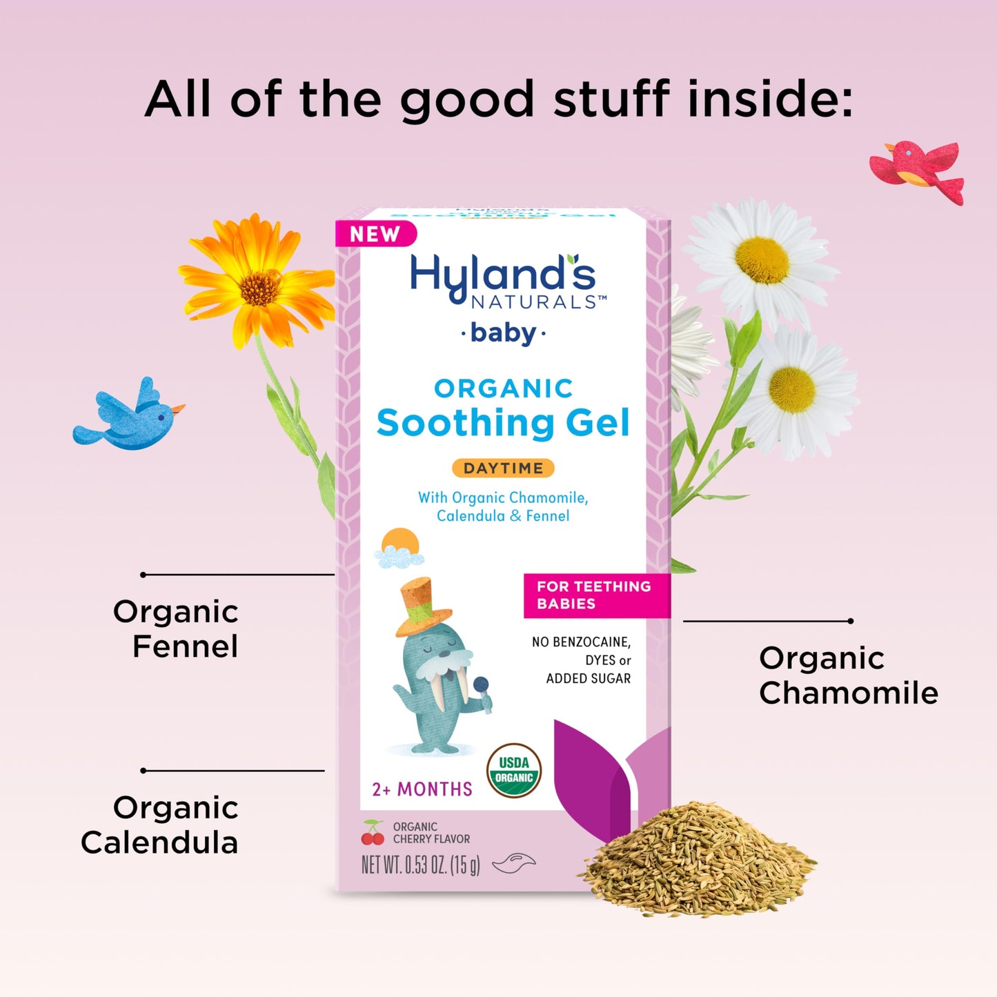 Hyland's Baby Organic Day and Night Soothing Gel Combo Pack, Cooling Gel for Oral Discomfort, Easy-to-Apply, Ages 2 Months and Up, 1.06 Ounce (2 Tubes of 0.53 oz.)