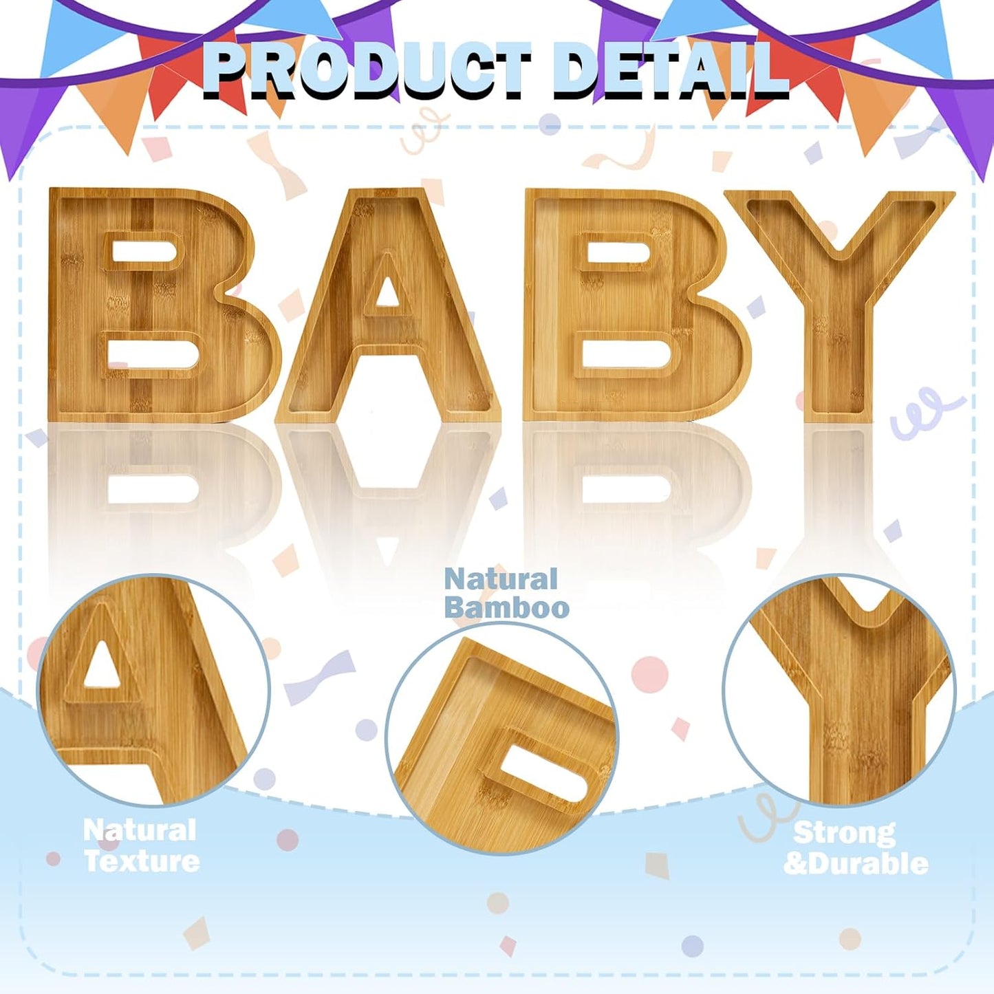 4 Pcs Wood Baby Charcuterie Board Letters, Wooden BABY Letters for Baby Shower, Birthday, Party Food Display Decorations