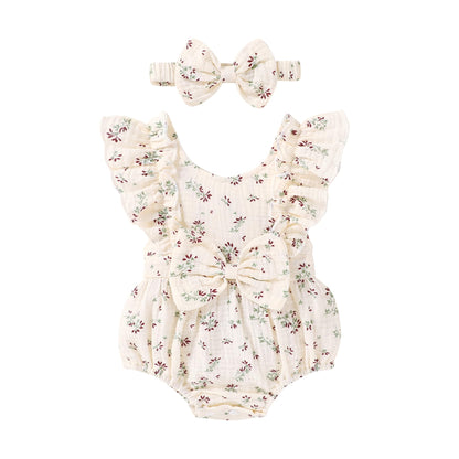 YOUNGER TREE Newborn Baby Girl Clothes Ruffle Sleeve Rompers Infant Backless Floral Jumpsuit Summer Outfits with Headband