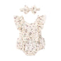 YOUNGER TREE Newborn Baby Girl Clothes Ruffle Sleeve Rompers Infant Backless Floral Jumpsuit Summer Outfits with Headband