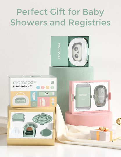 Momcozy Elite Baby Kit, Superior Baby Shower&Registry Essential Kit for Grooming & Health & Cleansing Care, Electric Nail File&Nasal Aspirator, Tummy Wrap, Thermometer, Bath Brush,Teether, Storage Bag