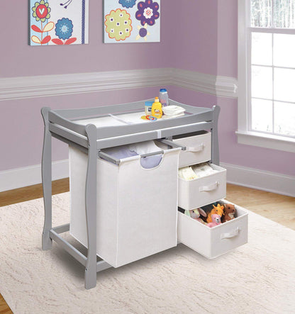 Badger Basket Sleigh Style Baby Changing Table with Laundry Hamper and 3 Storage Drawers - Espresso