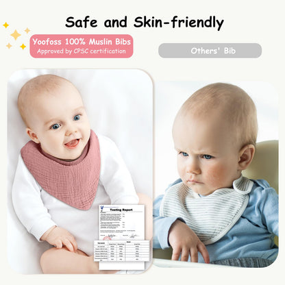 Yoofoss Muslin Baby Bibs 10 Pack Bandana Bibs 100% Cotton 6-Layer Soft Absorbent Drool Bibs for Boys and Girls, Pink Flower