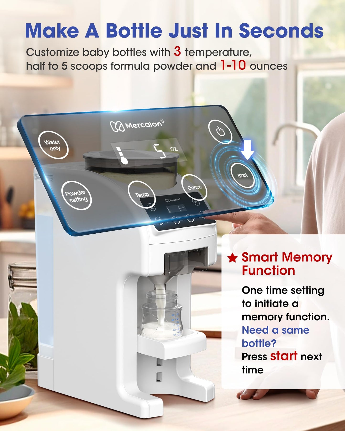 Instant Formula Maker, Fast and Customizable Formula Dispenser Machine with Accurate Temperature Control for Baby, Automatic Powder Blending for All Brands of Bottles and Formula, White
