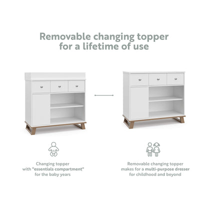 Storkcraft Modern Nursery Changing Table Dresser (White with White) – GREENGUARD Gold Certified, Dresser for Nursery, Changing Table With Drawers