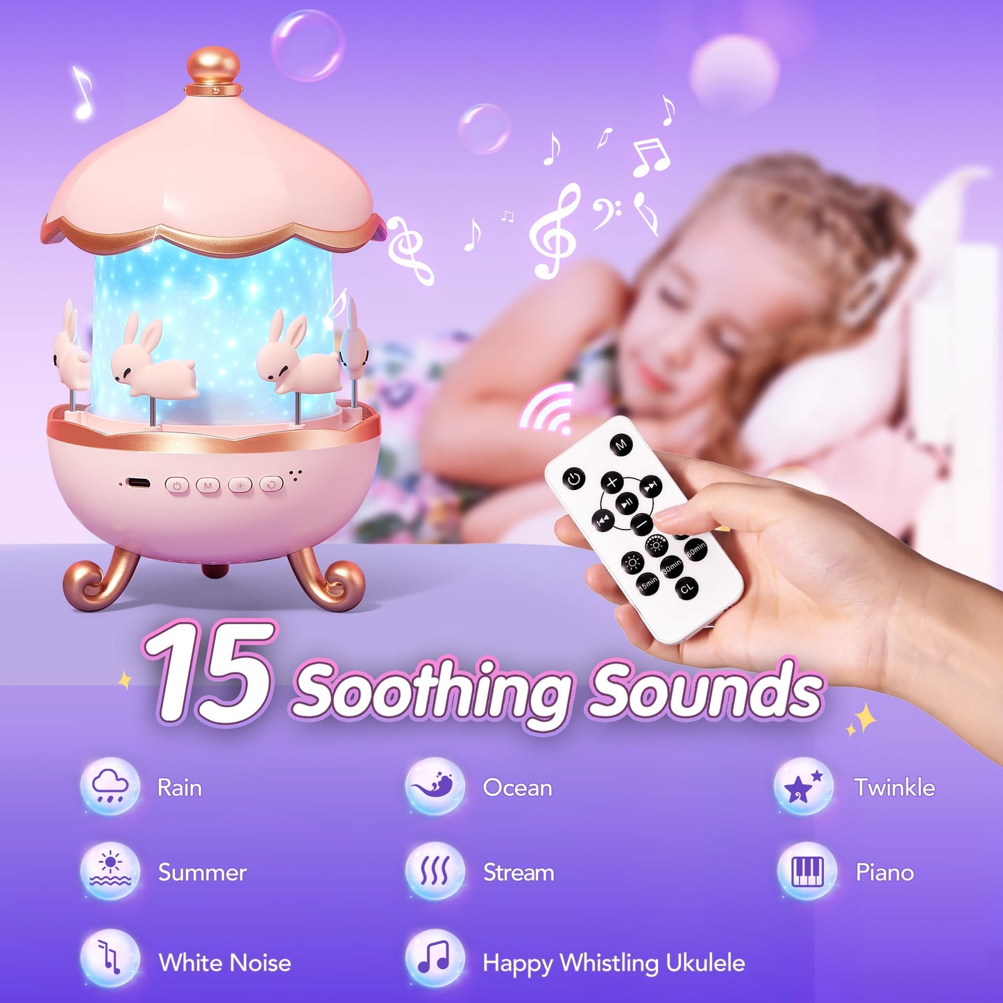 One Fire Baby Night Light Projector, 15 Sound Machine Star Projector for Kids Room,15 Films Star Light Projector 3-9 Year Old Girl Gifts Toys,Brightness Baby Night Lights for Nursery Kawaii Room Decor