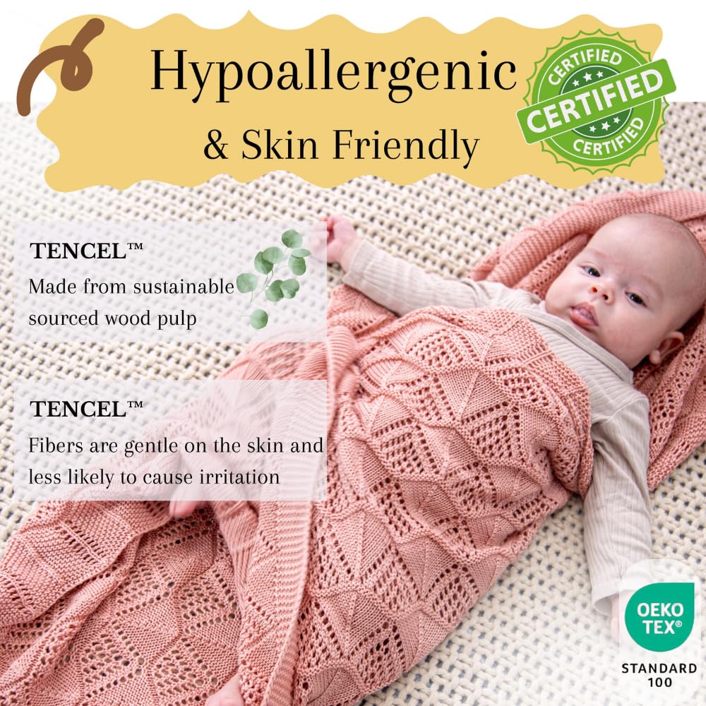 Hypoallergenic Baby Blanket - 30x40 Inches White, Oeko-TEX® Certified, Thermal-Regulating, Neutral Silky Soft Knit for Girls & Boys - Swaddle, Toddler, or Receiving Blanket
