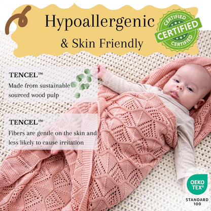 Hypoallergenic Baby Blanket - 30x40 Inches White, Oeko-TEX® Certified, Thermal-Regulating, Neutral Silky Soft Knit for Girls & Boys - Swaddle, Toddler, or Receiving Blanket