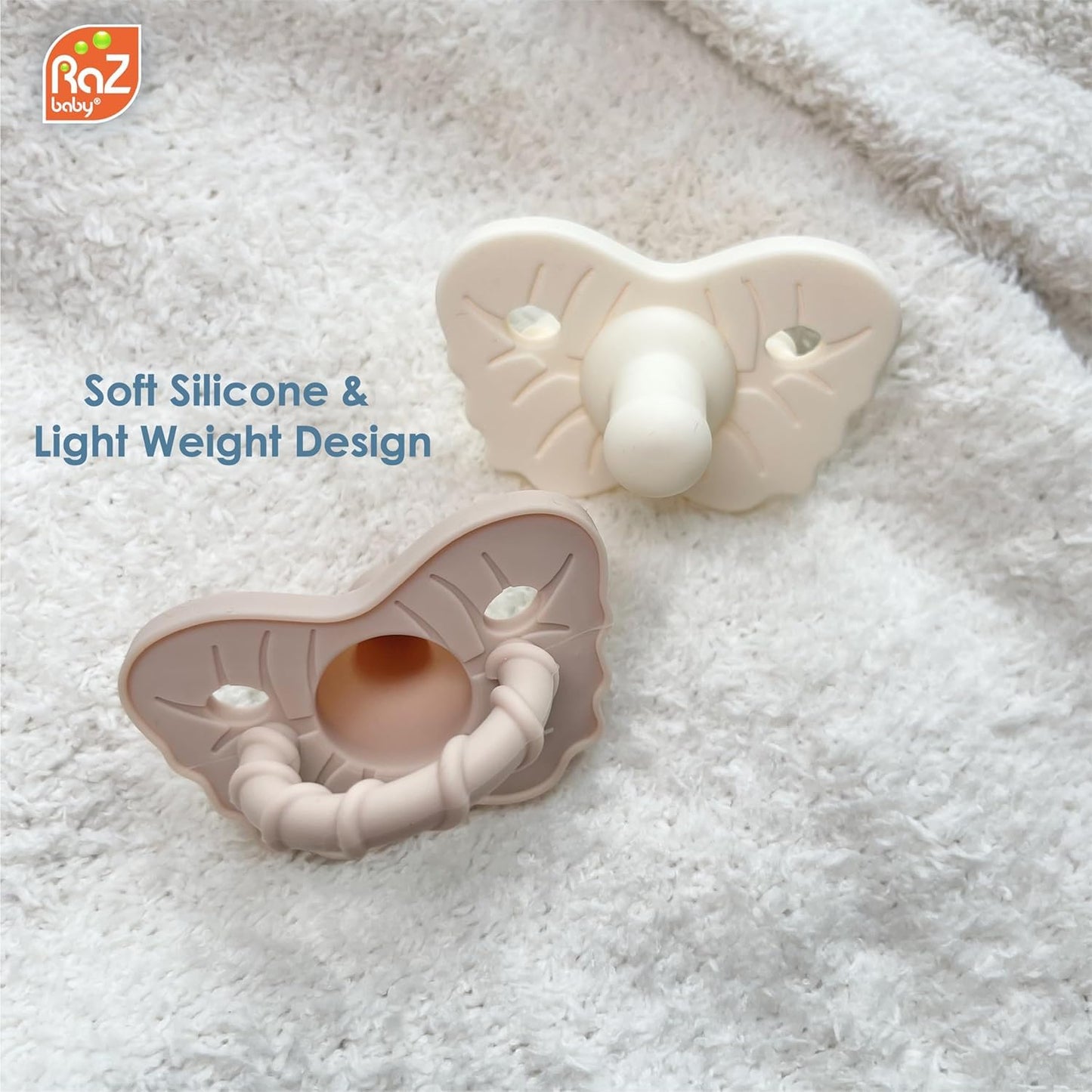 RaZbaby RaZzies Pacifier 3-Pack for Newborns &Infants 0m+ - Natural Nipple Shaped BPA Free Medical Grade Silicone - Nose Contoured Design - Lightweight, & Durable 1 Piece Design (Variety, 3-Pack)