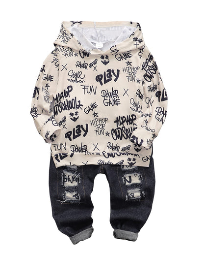 NZRVAWS Baby Boy Clothes Toddler Boy Outfit 2 3 4T 6 12 18 24 Month Fall Winter Hoodie Ripped Jeans Clothing