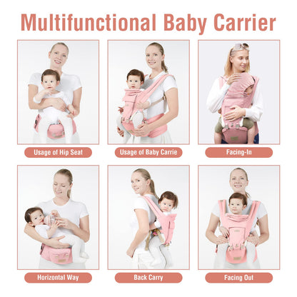 Baby Carrier, Ergonomic 6-in-1 Baby Carrier with Hip Seat for Newborn Infant Toddler, Adjustable Detachable Baby Holder Carrier for Dad Mom
