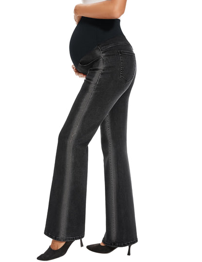 GLAMIX Women's Stretch Maternity Bootcut Jeans with Pockets Over The Belly Bell Bottoms Flare Denim Pants Pregnancy Clothes