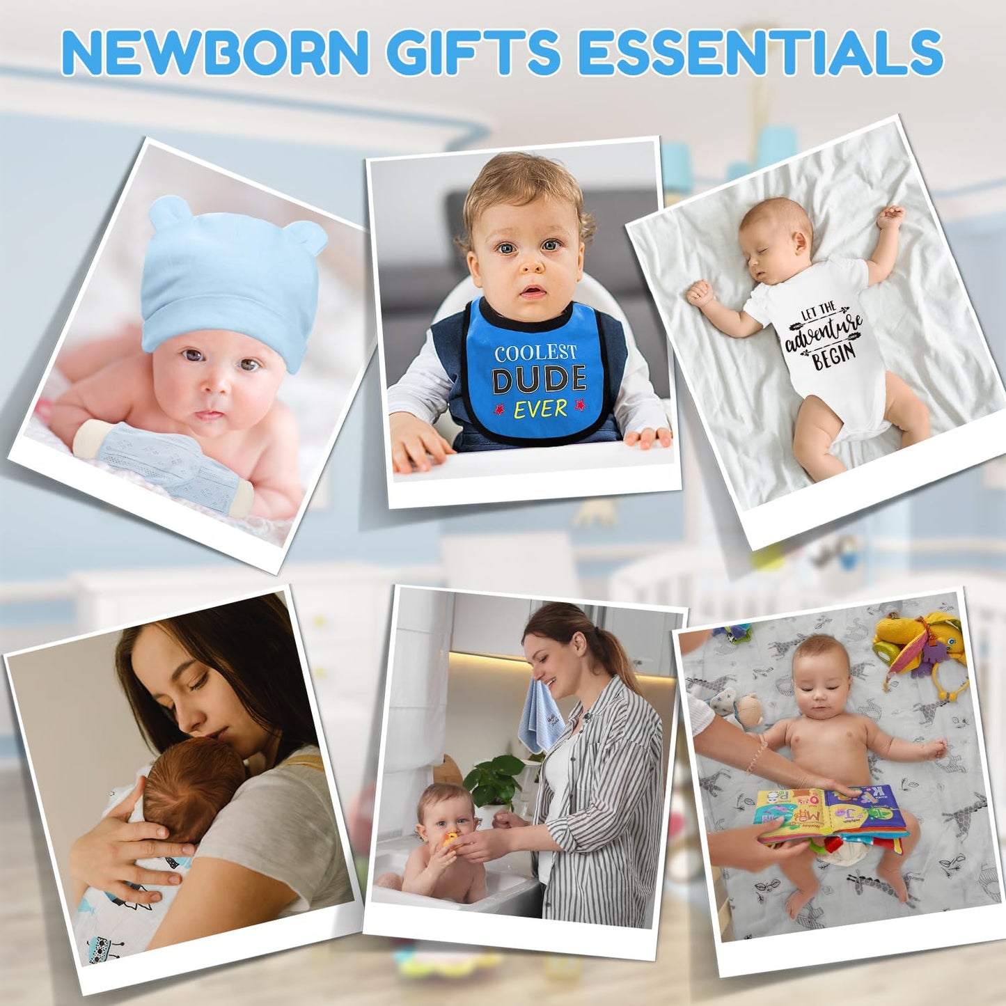 Baby Gift Set for Newborn, New Baby Boy Gift Basket, Newborn Essentials Hat Onesie Bear Toys Keepsake Blanket Infant Diaper Changing Pad Bibs, Baby Shower Gifts for Boys