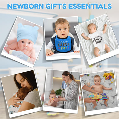 Baby Gift Set for Newborn, New Baby Boy Gift Basket, Newborn Essentials Hat Onesie Bear Toys Keepsake Blanket Infant Diaper Changing Pad Bibs, Baby Shower Gifts for Boys