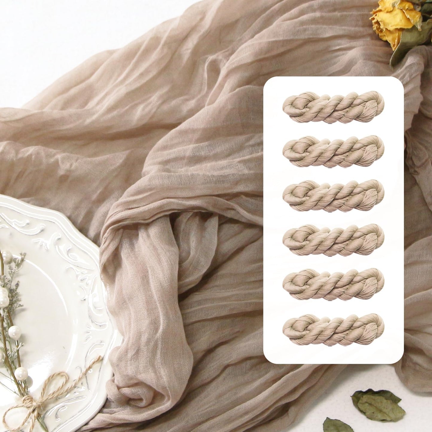 FEXIA Beige Cheesecloth Table Runner 35x120 Inches Ivory Gauze Rustic Boho Spring Easter Table Runner for Engagement Party Decorations Bridal Shower Wedding Party First Communion Centerpiece