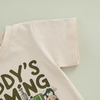 Pudcoco Toddler Baby Boys Girls Summer Clothes Farm Animal Outfit Short Sleeve T-shirt and Solid Color Shorts Set