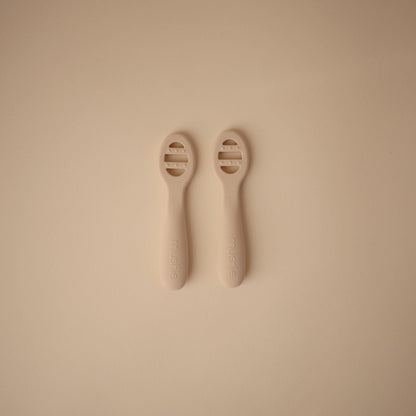 mushie Silicone First Feeding Baby Spoons | 2 Pack (Tradewinds/Shifting Sand)