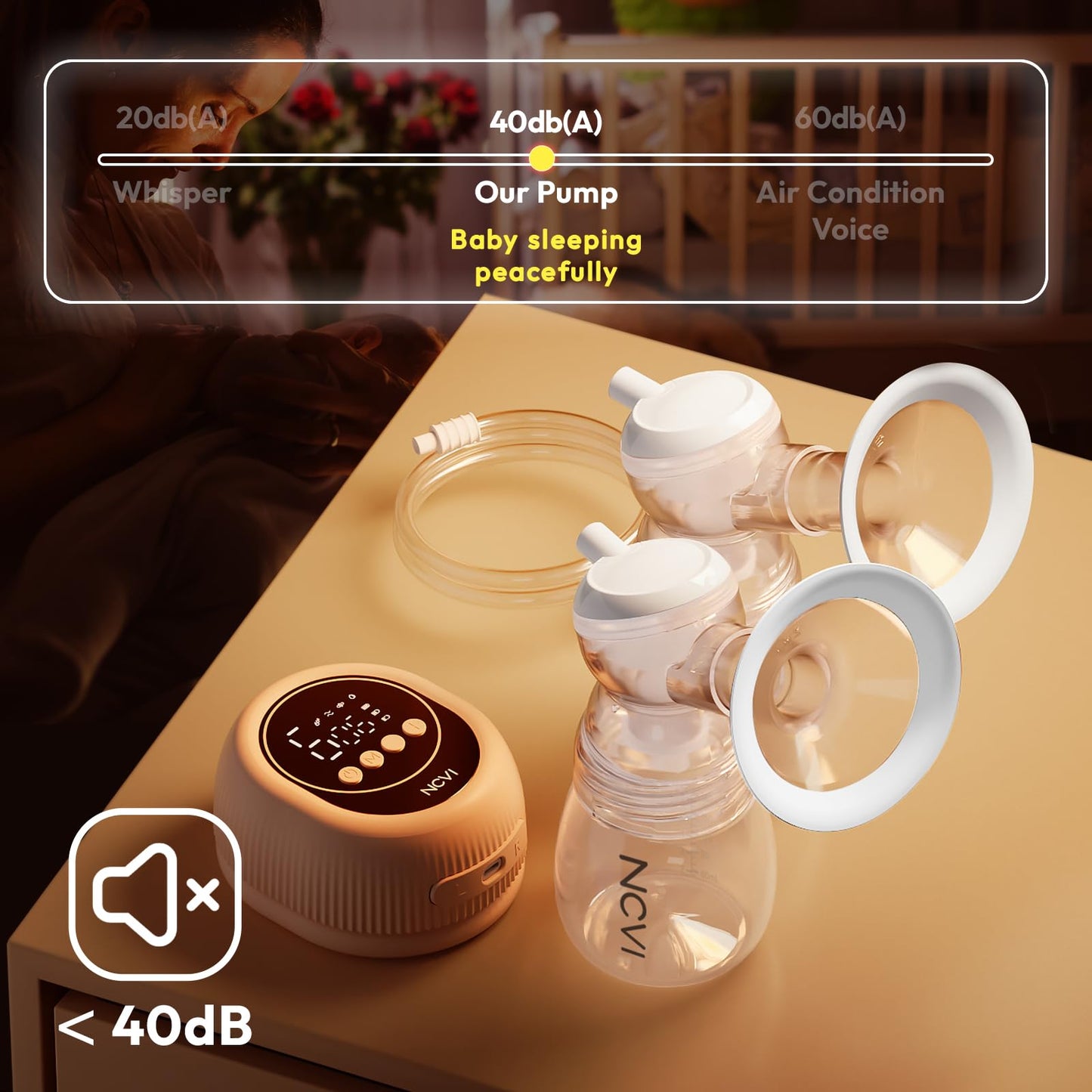 NCVI 8100 Double Electric Breast Pump Suitable for Large Nipples with 4 Modes|9 Levels, Anti-Backflow Milk Breastfeeding Pump with 24/28mm Silicone Flanges, Handheld Motor and LED Display, Ultra-Quiet
